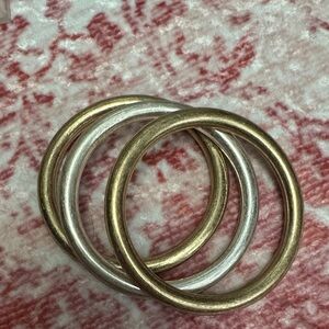 Set of Three Metal bracelets in Gold and Silver Tones